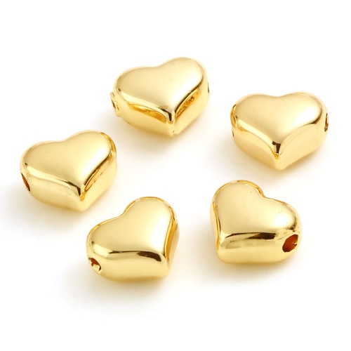 Immagine di Rame San Valentino Perline 18K Oro riempito Cuore Circa 11mmx 9mm, Foro:Circa 2.2mm, 2 Pz