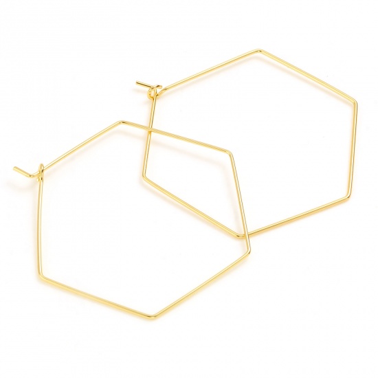 Bild von Kupfer Ohrreifen 18K Vergoldet Hexagon 50mm x 42mm, Drahtstärke: (19 gauge), 10 Stück