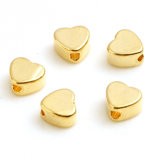 Picture of Copper Valentine's Day Beads 18K Real Gold Plated Heart About 5mm x 5mm, Hole: Approx 1.2mm, 10 PCs