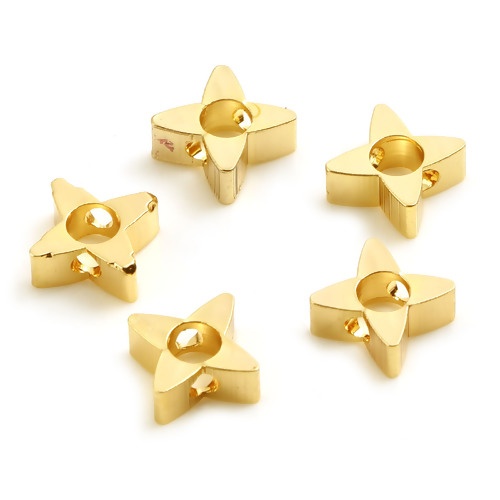 Immagine di Rame Perline 18K Oro riempito Fiore Circa 7mmx 7mm, Foro:Circa 1.9mm, 10 Pz