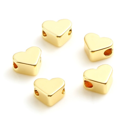 Immagine di Rame San Valentino Perline 18K Oro riempito Cuore Circa 6mmx 5mm, Foro:Circa 1.6mm, 10 Pz