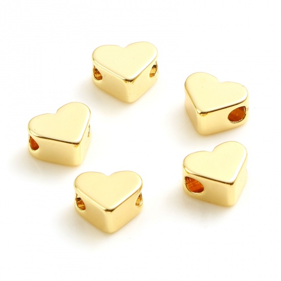 Picture of Copper Valentine's Day Beads 18K Real Gold Plated Heart About 6mm x 5mm, Hole: Approx 1.6mm, 10 PCs