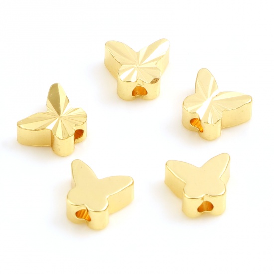 Picture of Copper Insect Beads 18K Real Gold Plated Butterfly Animal About 6mm x 5mm, Hole: Approx 1.3mm, 10 PCs