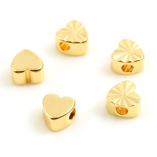 Immagine di Rame San Valentino Perline 18K Oro riempito Cuore Intagliato Circa 5mmx 5mm, Foro:Circa 1.7mm, 10 Pz
