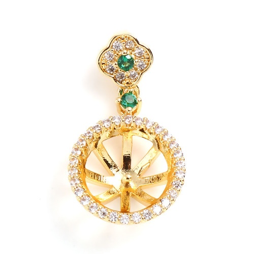 Immagine di Rame Micro Intarsio Connettore Ciondolo Perla Bail Pin Cap 18K Oro riempito Tondo Spessore dell'ago: 0.8mm, Trasparente Strass Verde Cubic Zirconiae 21mm x 12mm, 1 Pz