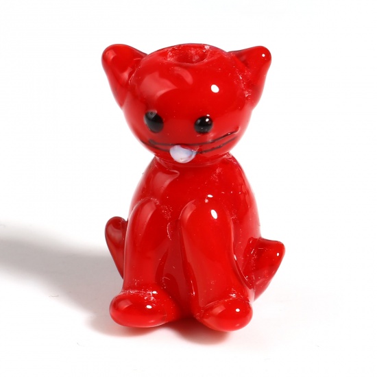 Bild von Muranoglas Perlen Katze Rot ca 24mm x 14mm - 23mm x 13mm, Loch:ca. 2.5mm-1.4mm, 1 Stück