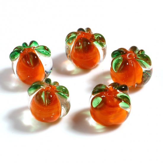Bild von Muranoglas Perlen Persimone/Khakifrucht Grün & Orange ca 13mm x 11mm, Loch:ca. 1.7mm, 10 Stück