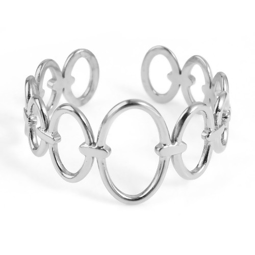 Bild von Edelstahl Offen Verstellbar Ring Silberfarbe Oval Hohl 18.5mm（US Größe:8.5), 1 Stück