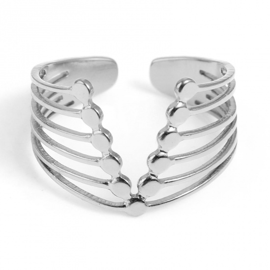 Bild von Edelstahl Offen Verstellbar Ring Silberfarbe V-Form Mehrschichtige 18.5mm（US Größe:8.5), 1 Stück