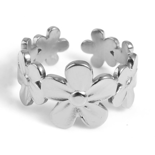 Bild von Edelstahl Offen Verstellbar Ring Silberfarbe Blumen 18.5mm（US Größe:8.5), 1 Stück