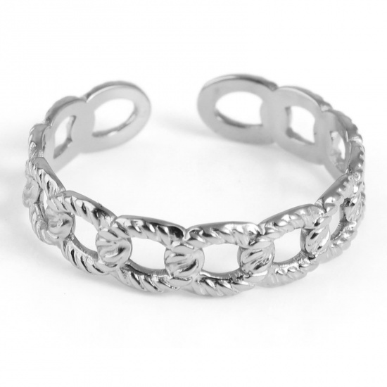 Bild von Edelstahl Offen Verstellbar Ring Silberfarbe Geometrie 18.5mm（US Größe:8.5), 1 Stück