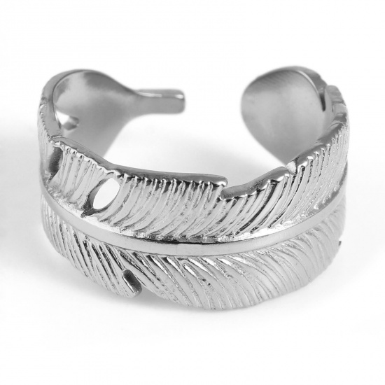 Bild von Edelstahl Offen Verstellbar Ring Silberfarbe Feder 18.5mm（US Größe:8.5), 1 Stück