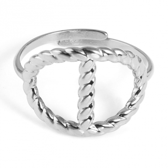 Bild von Edelstahl Offen Verstellbar Ring Silberfarbe Oval 18.5mm（US Größe:8.5), 1 Stück