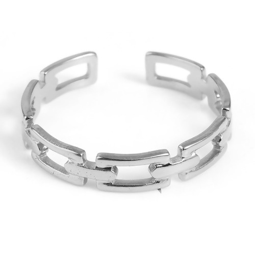 Bild von Edelstahl Offen Verstellbar Ring Silberfarbe Rechteck 18.5mm（US Größe:8.5), 1 Stück