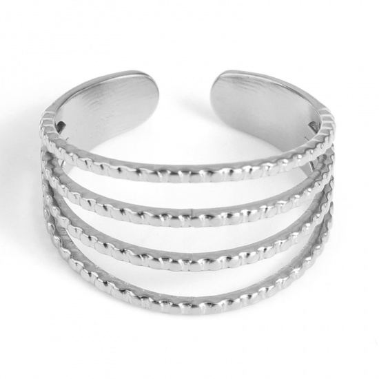 Bild von Edelstahl Offen Verstellbar Ring Silberfarbe Punkt Mehrschichtige 18.5mm（US Größe:8.5), 1 Stück