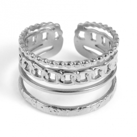 Bild von Edelstahl Offen Verstellbar Ring Silberfarbe Geometrie Mehrschichtige 18.5mm（US Größe:8.5), 1 Stück