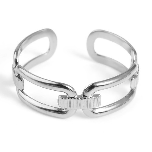 Bild von Edelstahl Offen Verstellbar Ring Silberfarbe Oval 18.5mm（US Größe:8.5), 1 Stück