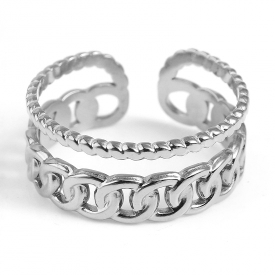 Bild von Edelstahl Offen Verstellbar Ring Silberfarbe Geometrie 18.5mm（US Größe:8.5), 1 Stück