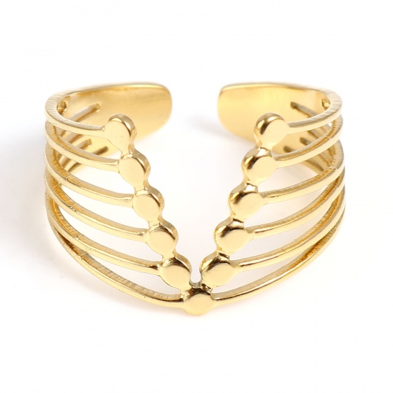 Picture of Stainless Steel Open Adjustable Rings Gold Plated V Shape Multilayer 18.5mm(US size 8.5), 1 Piece
