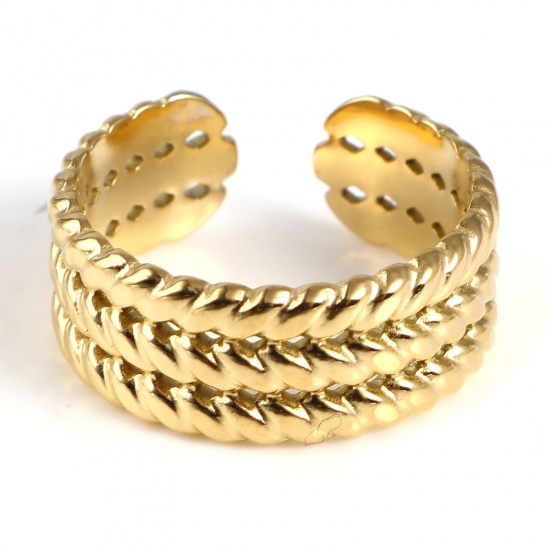 Picture of Stainless Steel Open Adjustable Rings Gold Plated Braided 18.5mm(US size 8.5), 1 Piece