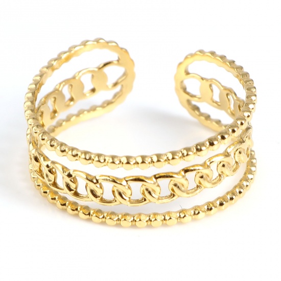Picture of Stainless Steel Open Adjustable Rings Gold Plated Geometric Multilayer 18.5mm(US size 8.5), 1 Piece