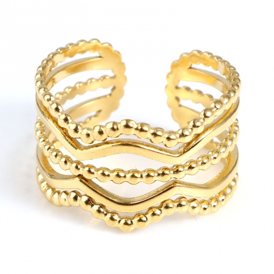 Picture of Stainless Steel Open Adjustable Rings Gold Plated Streak Multilayer 18.5mm(US size 8.5), 1 Piece