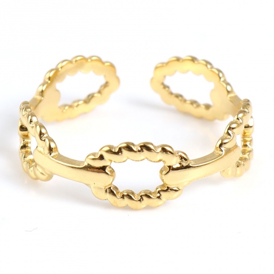 Picture of Stainless Steel Open Adjustable Rings Gold Plated Oval 18.5mm(US size 8.5), 1 Piece