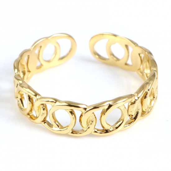 Picture of Stainless Steel Open Adjustable Rings Gold Plated Geometric 18.5mm(US size 8.5), 1 Piece