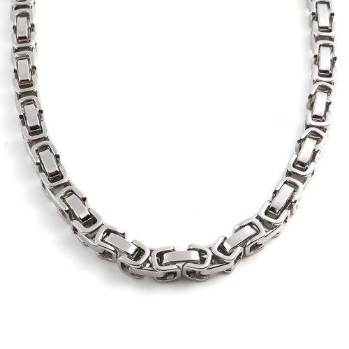 Bild von 201 Edelstahl Schmuckkette Kette Halskette Geometrie Silberfarbe 55.5cm - 54.5cm lang, 1 Strang