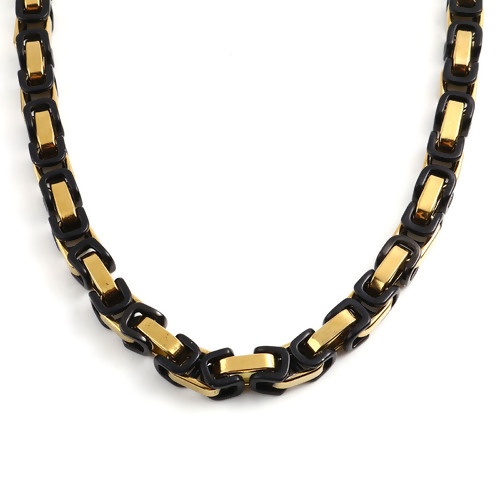 Bild von 201 Edelstahl Schmuckkette Kette Halskette Oval Vergoldet Schwarz 55.5cm - 54.5cm lang, 1 Strang