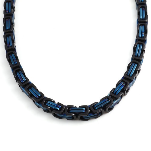 Bild von 201 Edelstahl Schmuckkette Kette Halskette Oval Blau & Schwarz 55.5cm - 54.5cm lang, 1 Strang