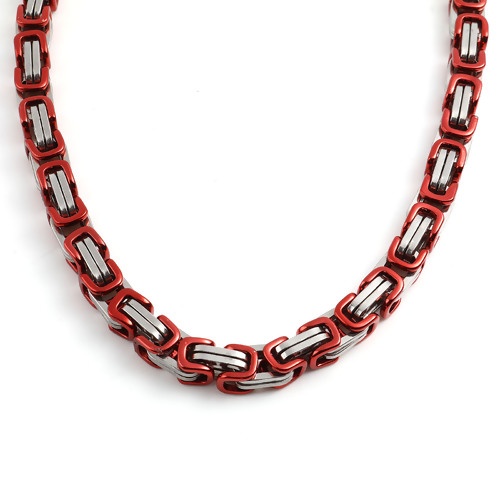 Bild von 201 Edelstahl Schmuckkette Kette Halskette Oval Silberfarbe Rot 55.5cm - 54.5cm lang, 1 Strang