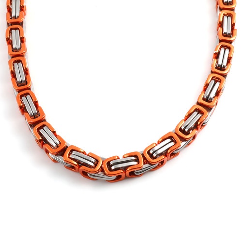 Bild von 201 Edelstahl Schmuckkette Kette Halskette Oval Silberfarbe Orange 55.5cm - 54.5cm lang, 1 Strang