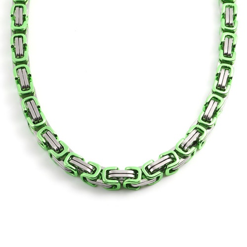 Bild von 201 Edelstahl Schmuckkette Kette Halskette Oval Silberfarbe Grün 55.5cm - 54.5cm lang, 1 Strang