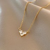 Picture of Stainless Steel Necklace Gold Plated Heart Clear Cubic Zirconia 40cm(15 6/8") long, 1 Piece