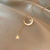 Picture of Stainless Steel Necklace Gold Plated White Half Moon Star Clear Rhinestone 38.4cm long, 1 Piece