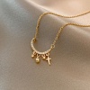 Picture of Stainless Steel Necklace Gold Plated Half Moon Cross Clear Rhinestone 42.6cm long, 1 Piece