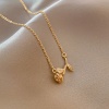 Picture of Stainless Steel Necklace Gold Plated Rose Flower Clear Rhinestone 40cm(15 6/8") long, 1 Piece