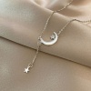 Picture of Stainless Steel Necklace Silver Tone Half Moon Star Clear Rhinestone 38.4cm long, 1 Piece