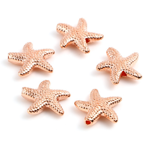 Imagen de Zamak Joyería del océano Cuentas Estrella de mar Oro Rosa Aprox 14mm x 13.5mm, Agujero: Aprox 1.3mm, 20 Unidades