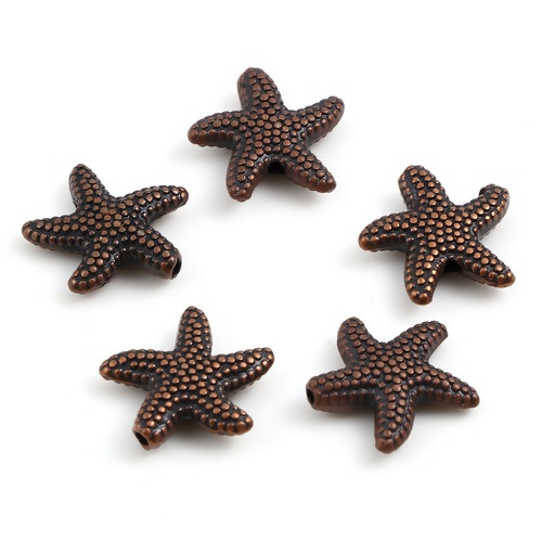 Imagen de Zamak Joyería del océano Cuentas Estrella de mar Óxidos de Cobre Aprox 14mm x 13.5mm, Agujero: Aprox 1.3mm, 20 Unidades