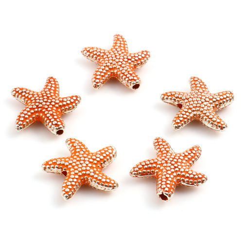 Imagen de Zamak Joyería del océano Cuentas Estrella de mar Naranja Aprox 14mm x 13.5mm, Agujero: Aprox 1.3mm, 20 Unidades