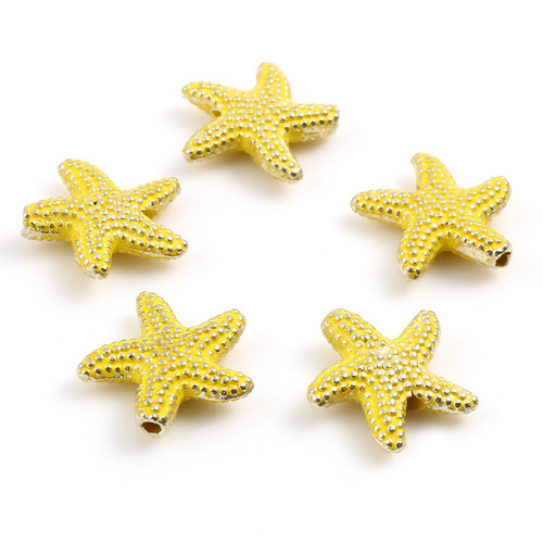 Imagen de Zamak Joyería del océano Cuentas Estrella de mar Amarillo Aprox 14mm x 13.5mm, Agujero: Aprox 1.3mm, 20 Unidades