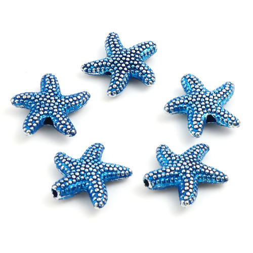 Imagen de Zamak Joyería del océano Cuentas Estrella de mar Azul Aprox 14mm x 13.5mm, Agujero: Aprox 1.3mm, 20 Unidades