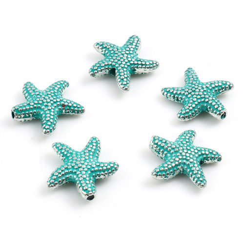 Imagen de Zamak Joyería del océano Cuentas Estrella de mar Verde Aprox 14mm x 13.5mm, Agujero: Aprox 1.3mm, 20 Unidades
