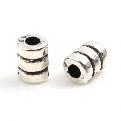 Picture of Zinc Based Alloy Spacer Beads Cylinder Antique Silver Color Stripe About 6mm x 4mm, Hole: Approx 1.8mm, 200 PCs