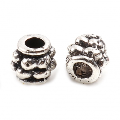 Picture of Zinc Based Alloy Spacer Beads Barrel Antique Silver Color Dot About 4mm x 4mm, Hole: Approx 1.9mm, 300 PCs