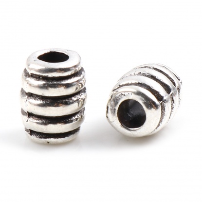 Picture of Zinc Based Alloy Spacer Beads Cylinder Antique Silver Color Stripe About 7mm x 5mm, Hole: Approx 2.4mm, 100 PCs