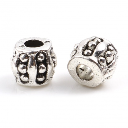 Picture of Zinc Based Alloy Spacer Beads Drum Antique Silver Color Dot About 6mm x 5mm, Hole: Approx 2.4mm, 100 PCs