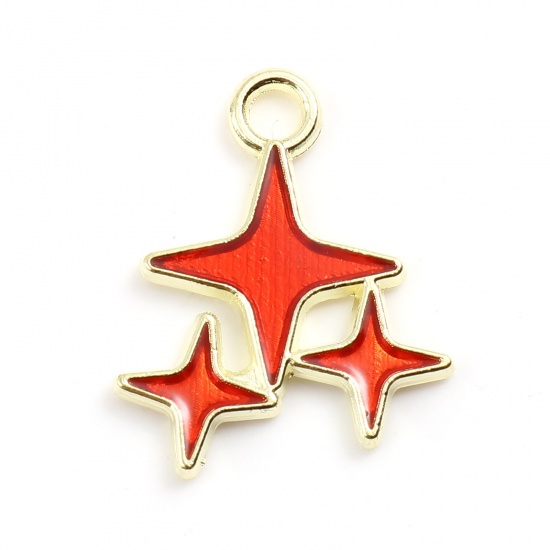 Picture of Zinc Based Alloy Galaxy Charms Star Gold Plated Red Enamel 17mm x 14mm, 20 PCs